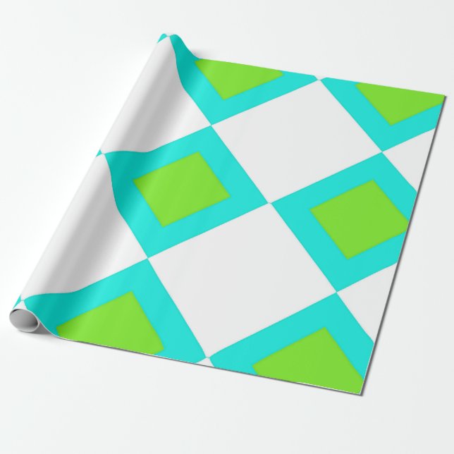 Papel De Presente Padrão de diamante verde e azul (Desenrolado)