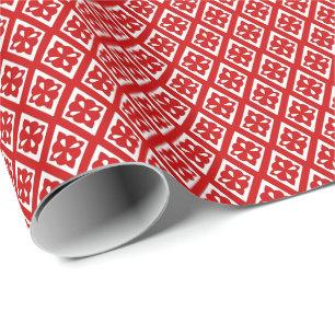 Papel De Presente Padrão de diamante - vermelho profundo e branco