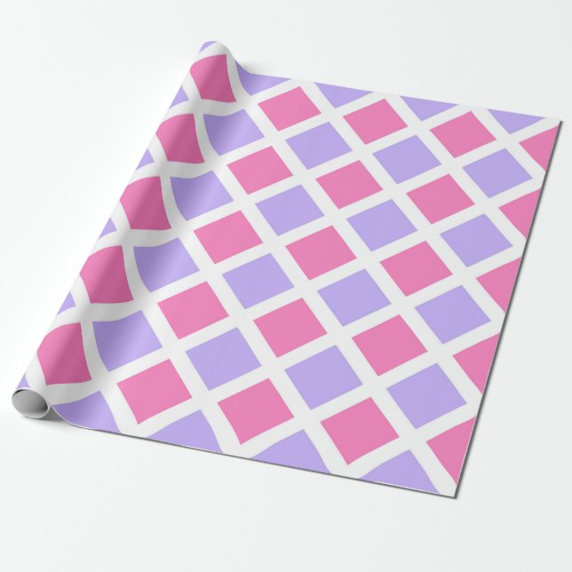 Papel De Presente Padrão de Diamante Xadrez Rosa Roxo (Desenrolado)