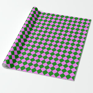 Papel De Presente Padrão de Diamante Xadrez Verde Rosa