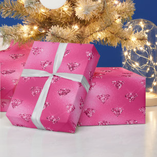 Papel De Presente Padrão de Diamantes Brilhantes Rosa Quente Elegant