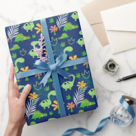 Papel De Presente Padrão de Dinossauro Colorido