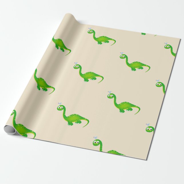 Papel De Presente Padrão de Dinossauro Pré-Histórico (Desenrolado)