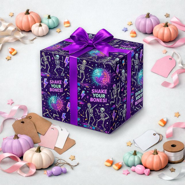 Papel De Presente Padrão de Disco Esqueleto Roxo Neon (Criador carregado)