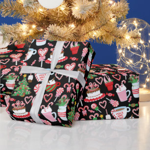 Papel De Presente Padrão de Doces de Natal em Forma de Bengala