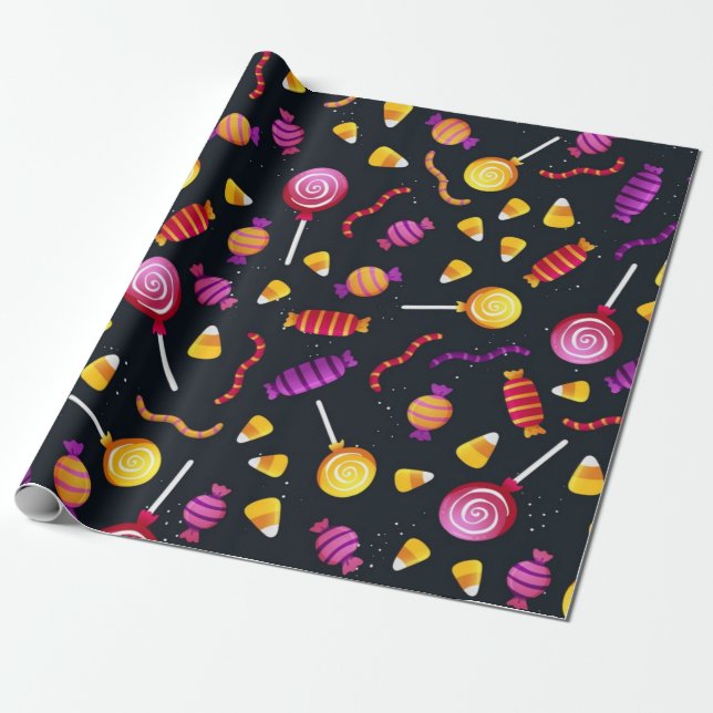 Papel De Presente Padrão de doces do Dia das Bruxas (Desenrolado)