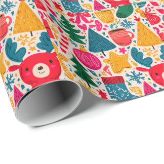 Papel De Presente Padrão de Doodle de Natal Brilhante e Caprichoso