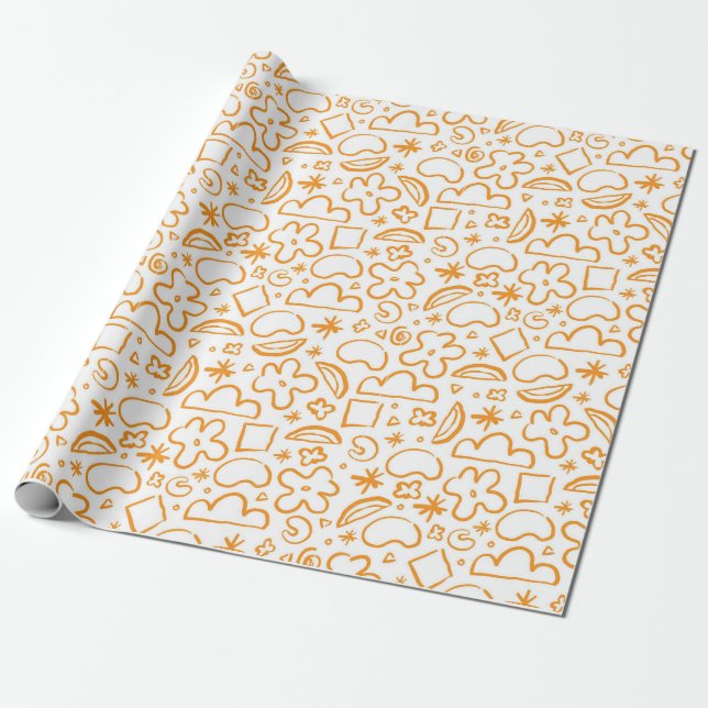 Papel De Presente Padrão de Doodle de Pastel Laranja Queimado (Desenrolado)