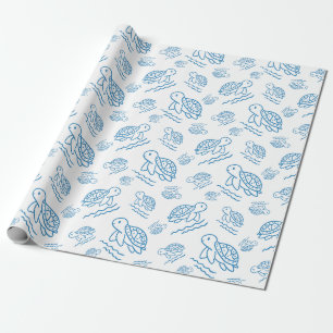 Papel De Presente Padrão de Doodle Náutico de Tartaruga Marinha Fofa