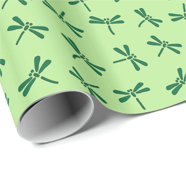 Papel De Presente Padrão de Dragonfly Japonês, Light Jade Green (Ponta do rolo)