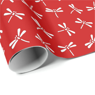 Papel De Presente Padrão de Dragonfly Japonês, Vermelho Profundo e B