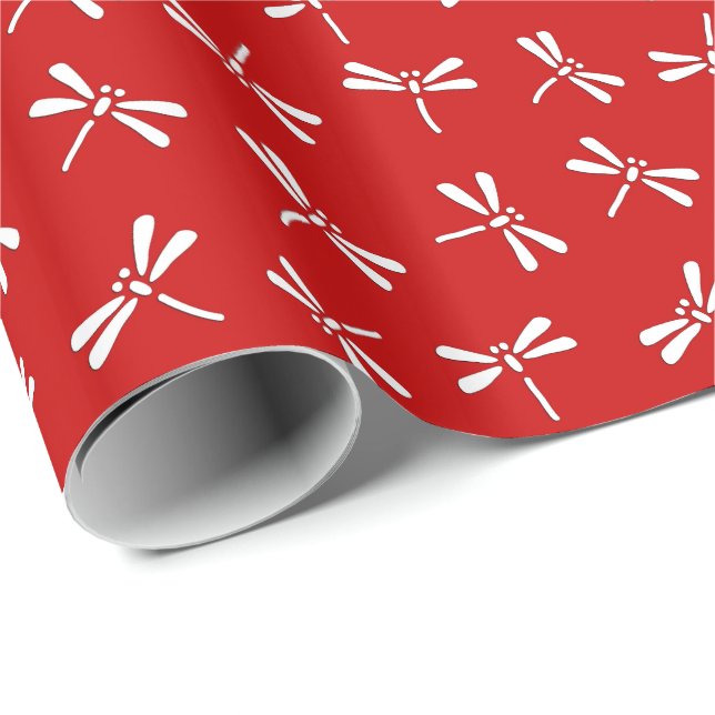 Papel De Presente Padrão de Dragonfly Japonês, Vermelho Profundo e B (Ponta do rolo)