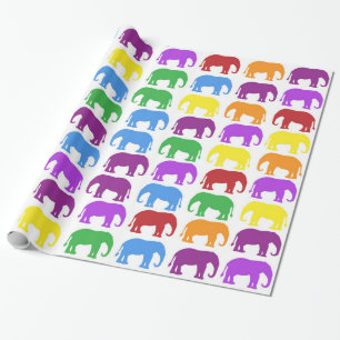 Papel De Presente Padrão de Elefante Colorido