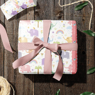 Papel De Presente Padrão de Elefante de Pastel Rosa para Festa Meni