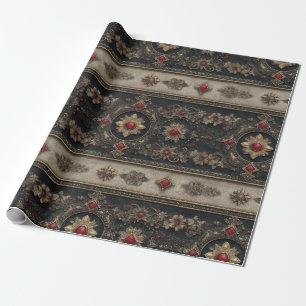 Papel De Presente Padrão de Elegância Gótica Barroca Rubi