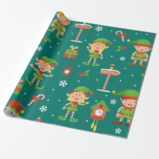 Papel De Presente Padrão de Elf de Natal bonito (Desenrolado)