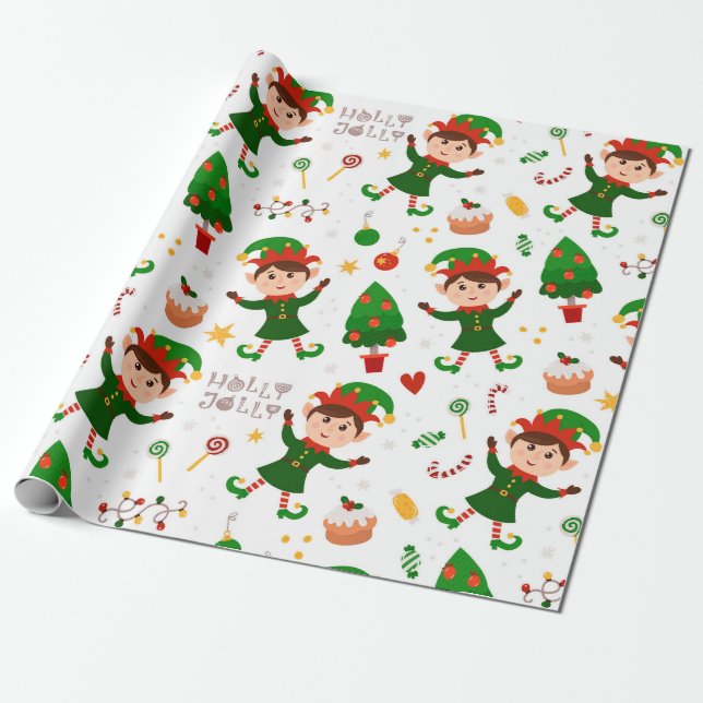 Papel De Presente Padrão de Elf de Natal bonito (Desenrolado)