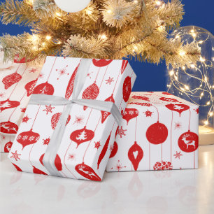 Papel De Presente Padrão de enfeite de Natal Vermelho Branco