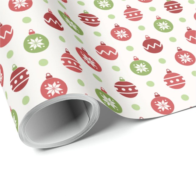 Papel De Presente Padrão de enfeite de Natal Vermelho e Verde (Ponta do rolo)