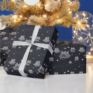 Papel De Presente Padrão de Enfeites de Natal Branco e Preto Present