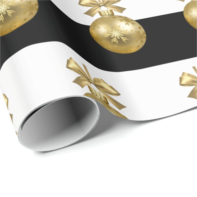Papel De Presente Padrão de Enfeites de natal Dourado elegante (Ponta do rolo)