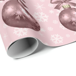 Papel De Presente Padrão de Enfeites de natal Dourado Elegante Rosa