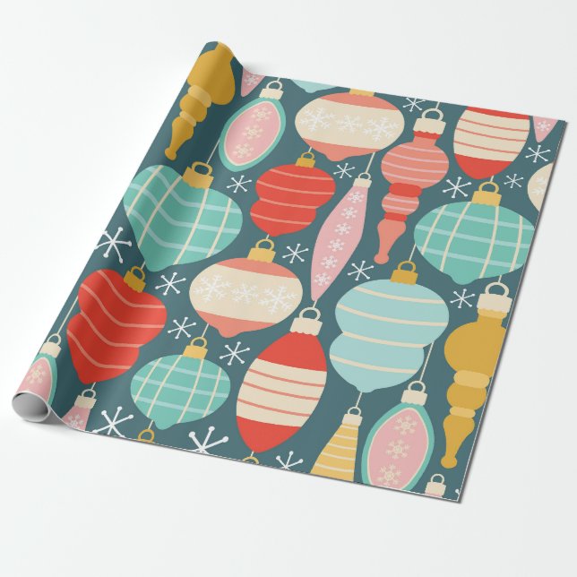 Papel De Presente Padrão de Enfeites de natal Retro Ininterruptos (Desenrolado)