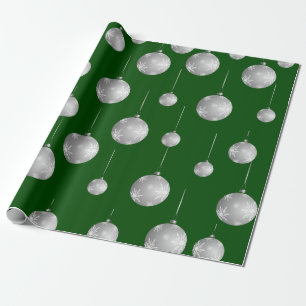 Papel De Presente Padrão de Enfeites de natal Verde e Prateado