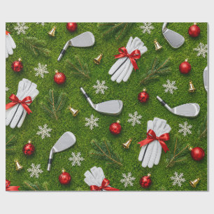 Papel De Presente Padrão de Equipamento de Natal de Golfe em Relva V