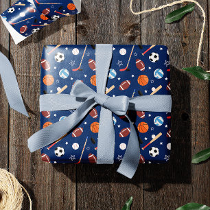 Papel De Presente Padrão de equipamento esportivo infantil no aniver