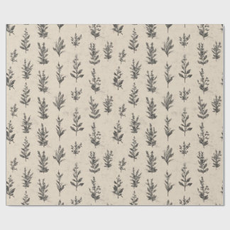 Papel De Presente Padrão de Erva Botânica Antiga – Floral Vintage Na
