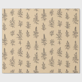 Papel De Presente Padrão de Erva Botânica Vintage – Floral Neutro