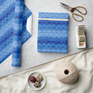 Papel De Presente Padrão de Escala de Cores de Água Azul Prussiana