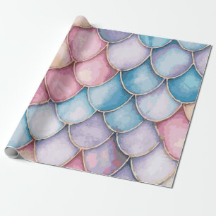 Papel De Presente Padrão de Escala de Sereia Multicolor – Mágico
