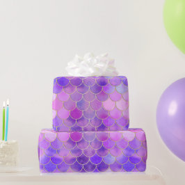 Papel De Presente Padrão de Escala de Sereia Ultra Violet e Dourada
