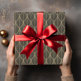 Papel De Presente Padrão de Escala Elegante Dourada Art Deco