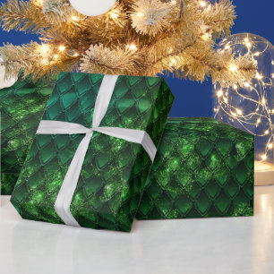 Papel De Presente Padrão de Escama de Dragão Verde Fantasia Esmerald