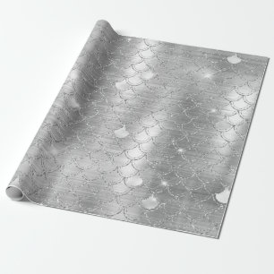 Papel De Presente Padrão de escamas de peixe sereia brilhante pratea