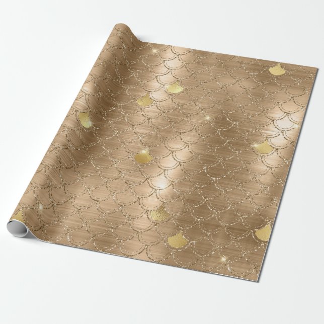 Papel De Presente Padrão de Escamas de Peixe Sereia com Brilho Doura (Desenrolado)