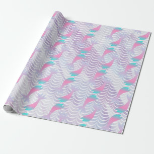 Papel De Presente Padrão de escamas de sereia em aquarela roxo