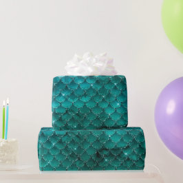 Papel De Presente Padrão de Escamas de Sereia Glam Ombré Verde Azul