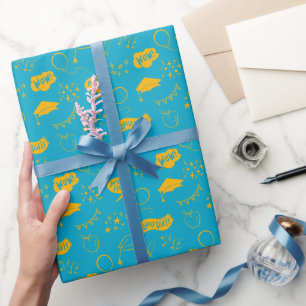 Papel De Presente Padrão de Escrivação de Mão Amarela Azul