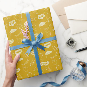 Papel De Presente Padrão de Escrivação de Mão Amarelo Desenhado