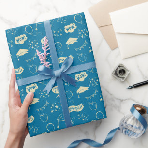 Papel De Presente Padrão De Escrivação De Mão Azul