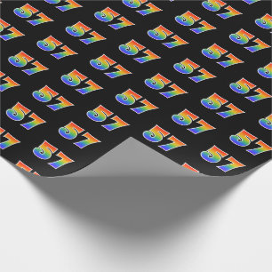 Papel De Presente Padrão de Espectro Arco-Íris Divertido "57" Número