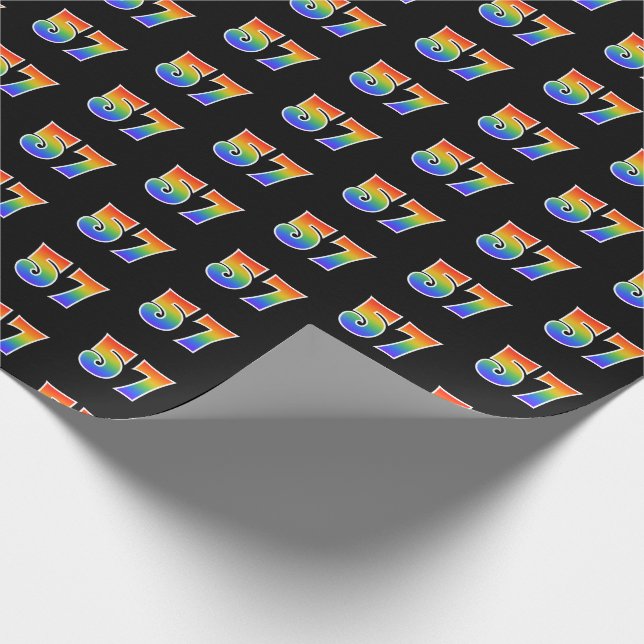 Papel De Presente Padrão de Espectro Arco-Íris Divertido "57" Número (Ponta)