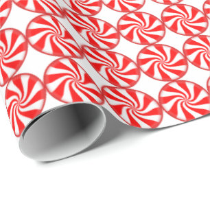 Papel De Presente Padrão de espirais de doce vermelho e branco