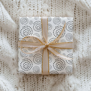 Papel De Presente Padrão de Espirais Geométricos Preto Monocromático