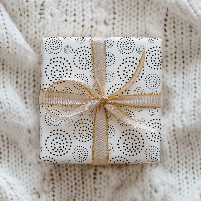 Papel De Presente Padrão de Espirais Geométricos Preto Monocromático (Criador carregado)