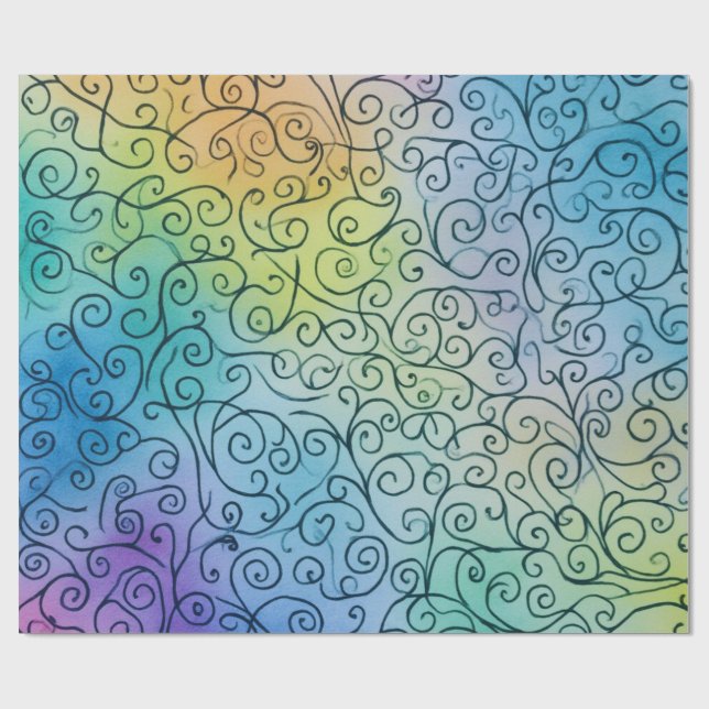 Papel De Presente Padrão de espiral do arco-íris branco Abstrato col (Aberto)